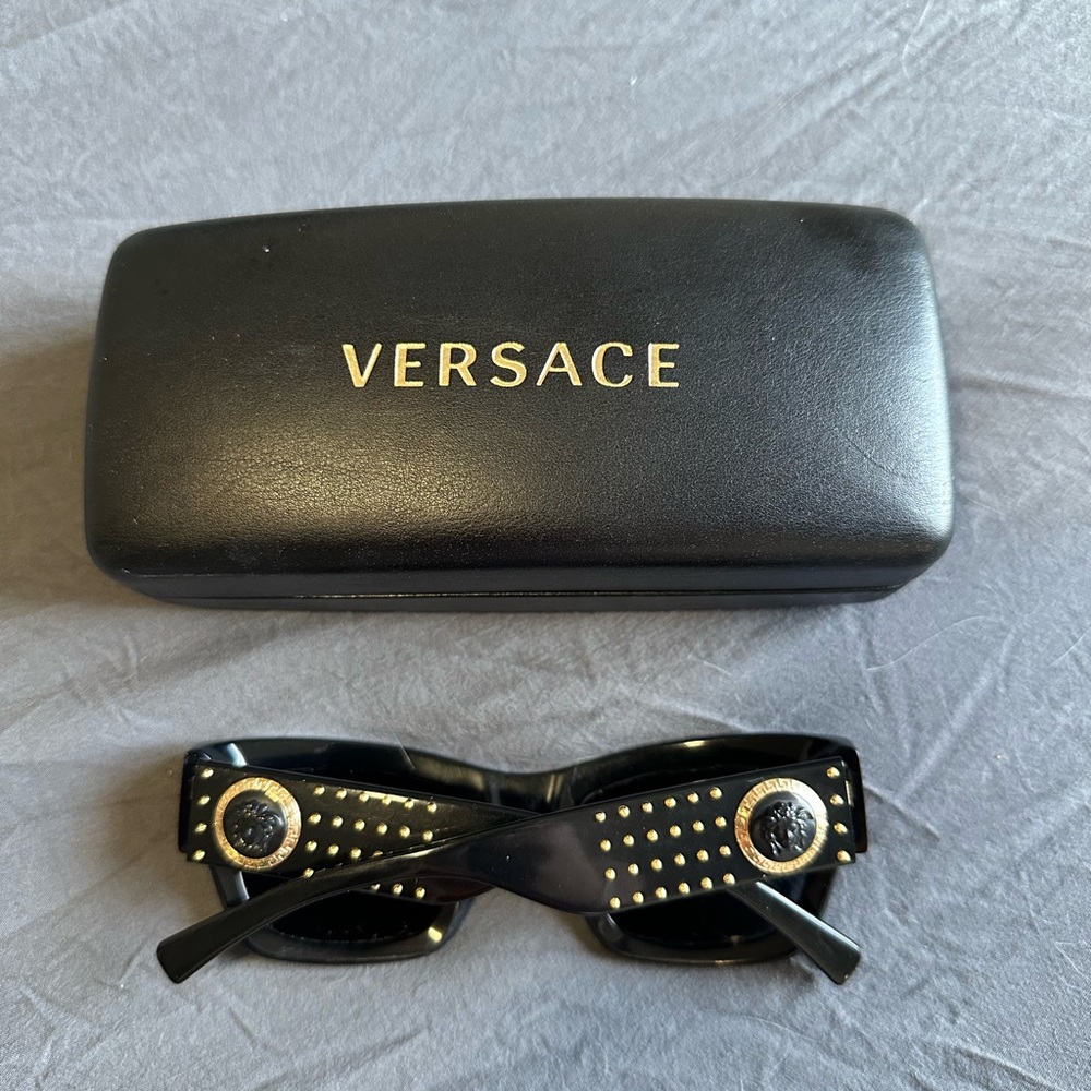 Versace Black Rectangular Sunglasses with Case - image 2